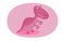 Pink carnivorous dinosaur with large teeth and claws on pink background