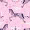Pink carousel horse seamless pattern.