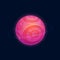 Pink cartoon planet in outer space, asteroid icon