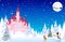 Pink castle snow forest night Christmas