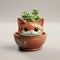 Pink Cat Planter: Handmade Glazed China Flowerpot With Lively Facial Expressions