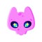 Pink cat skull with glowing eyes. Halloween stickers. Neon bright colors. Cool dark cartoon printable flat vector