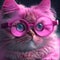 Pink cat in two pairs of glasses