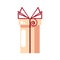 Pink celebration gift cardboard box with red bow vector illustration. Happy New year.