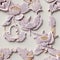 Pink ceramic flowers on white surface, intricate designs (tiled)