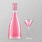 Pink champagne bottle and glass, rose bubbly wine