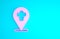Pink Chef hat with location icon isolated on blue background. Cooking symbol. Cooks hat. Minimalism concept. 3d