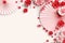 Pink cherry blossoms and Chinese traditional fans, top view. Banner with space for your own content. Blank space for the