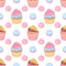 Pink and chocolate cream cupcakes and meringues vector seamless pattern.
