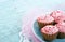 Pink chocolate cupcake pralines with copy space