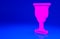 Pink Christian chalice icon isolated on blue background. Christianity icon. Happy Easter. Minimalism concept. 3d