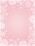 Pink christmas background with frame of white snowflakes and sta