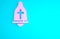 Pink Church bell icon isolated on blue background. Alarm symbol, service bell, handbell sign, notification symbol