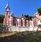 Pink Church on Frei Caneca Street. Divine Holy Spirit Church in Sao Paulo. Igreja do Divino Espirito Santo.