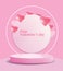 Pink circle pedestal and hearts on Valentine\\\'s Day, a model pedestal,mock up for presentation