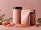 Pink clay in modern packaging for masks.