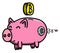 Pink, clean, shiny, happy and fat pig safe in cartoon style with Bitcoin virtual cryptocurrency coin