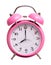 The pink clock on a white isolated background show 8 hour