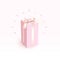 Pink closed box with tender satin ribbon. Magic and beautiful Gift box for girl, side view. Happy birthday greeting card