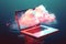 Pink Clouds Float out from Laptop on green background