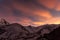 Pink clouds over the mountains. Beautiful sunset in the Himalayas, Nepal, Tilicho Base Camp