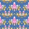 Pink cockatoo Galah parrot seamless pattern with tropical Eucalyptus leaves and flowers. Tropical australian bird and plant on