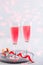 Pink cocktail with champagne or prosecco for Valentine`s day