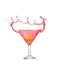 pink cocktail, lemon isolated on white background splash