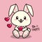 Pink color background with cute kawaii animal rabbit with heart in your arms