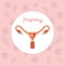 Pink color background pattern pregnancy icons with fetus human growth in placenta in female reproductive organ