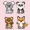 Pink color background with stripe lines silhouettes with cute kawaii animals