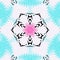 Pink color center star shape flower art design tile texture in black hexagon pattern on aqua white color background.