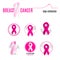 pink color ribbon in a circle logo set. Against cancer round shape logotype collection. Stop disease symbol