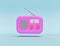 Pink colored retro radio isolated on pastel background. 3d rendering