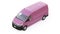 Pink commercial van for transporting small loads in the city on a white background. Blank body for your design. 3d