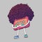 Pink Compact Cassette Tape Character. Mixtape Illustration. Super Afro Haircut Style. Thumbs Up Gesture. Pop Music 80s, 90s