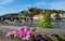 Pink composite in front of the fortress Marienberg in the german city Wuerzburg