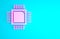 Pink Computer processor with microcircuits CPU icon isolated on blue background. Chip or cpu with circuit board. Micro