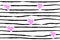 Pink confetti heart on striped background. Seamless love pattern. Hand painted black brush strokes on white. Valentines day emo