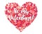 Pink confetti vector heart with white calligraphic sign Be my Valentine