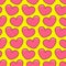 Pink contour heart Seamless Pattern. Wrapping paper, textile template. Yellow background. Flat design.