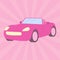 pink convertible car on pink background, classic car vector illustration. Barbie car