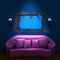 Pink couch with empty frame and sconces