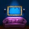 Pink couch with empty frame and sconces