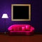 Pink couch with empty frame and standard lamp