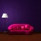 Pink couch with standard lamp