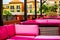 Pink Couch On tropical architecture resort balcony
