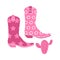 Pink cowgirl boots and western cactus isolated concept.T-shirt or poster design.