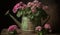 Pink cranesbill blossom in rustic flower pot generated by AI