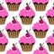 Pink cream cupcake with cherry seamless pattern